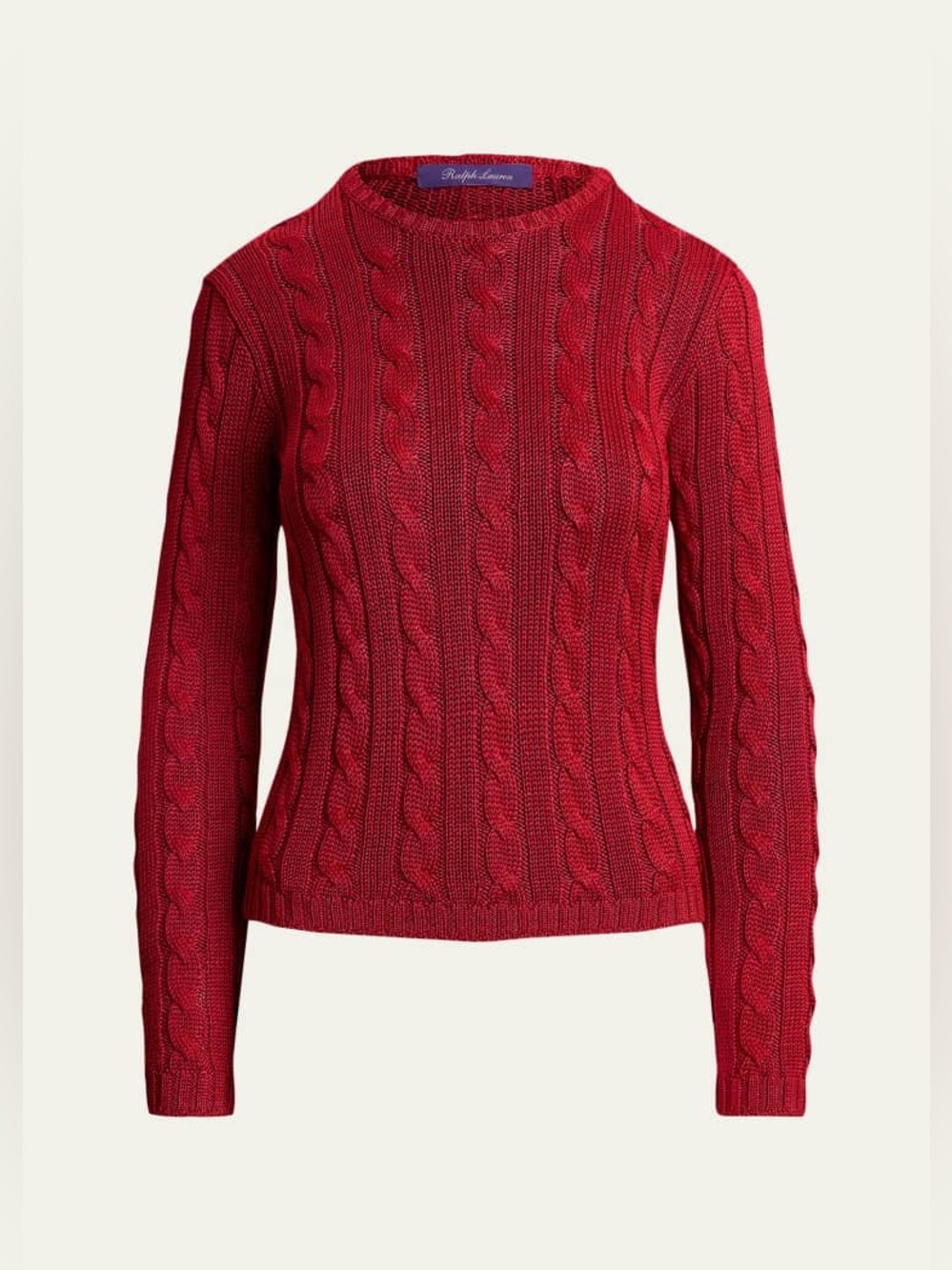 RALPH LAUREN COLLECTION SILK CABLE KNIT CREWNECK SWEATER IN RED